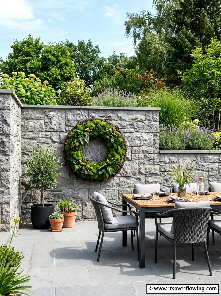 Patio Wall Wreath - 25 garden decor ideas with seasonal wreaths