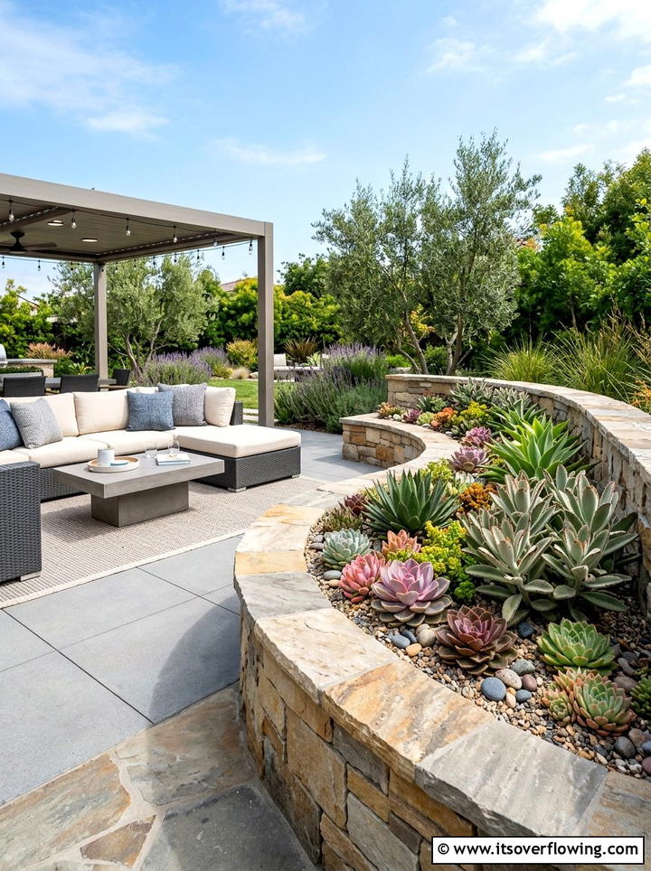 Patio succulent arrangement - 25 garden design ideas with succulent beds