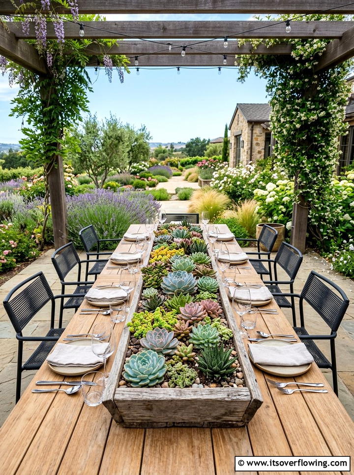 Patio table succulent tray - 25 backyard decorating ideas with succulent pots