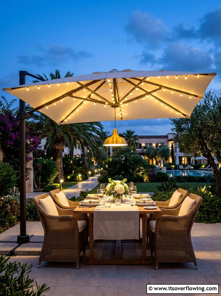 Patio umbrella lights - 25 garden ideas with string lights