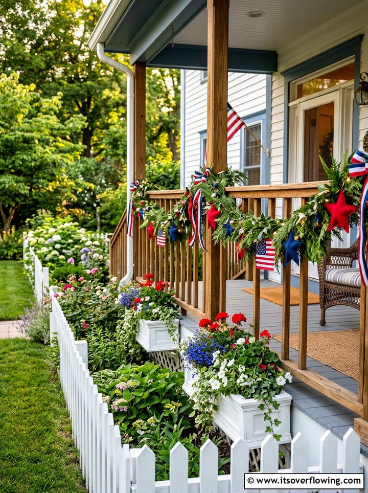 Patriotic garland for railing - 25 front porch ideas with patriotic decor