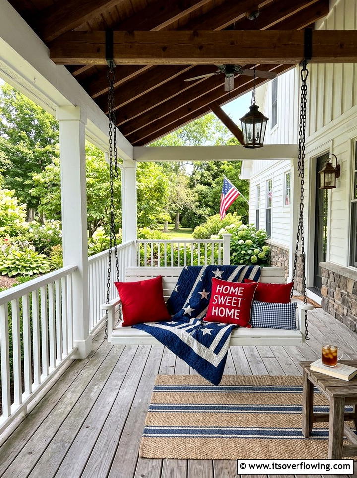 Patriotic porch swing - 25 front porch ideas with patriotic decor