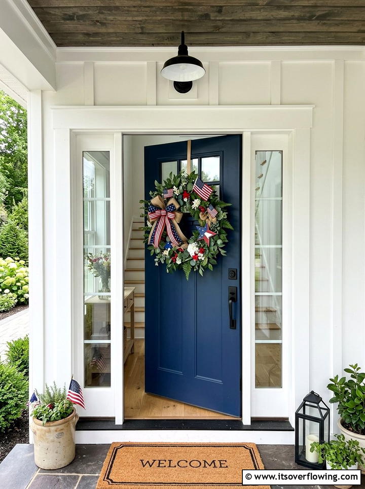 Patriotic wreath for front door - 25 front porch ideas with patriotic decor