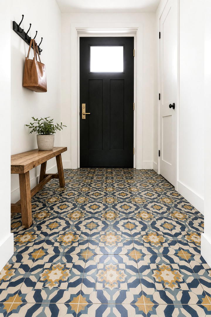 Patterned Cement Tiles for Bold Personality - 20 Stylish Small Entryway Tile Floor Ideas