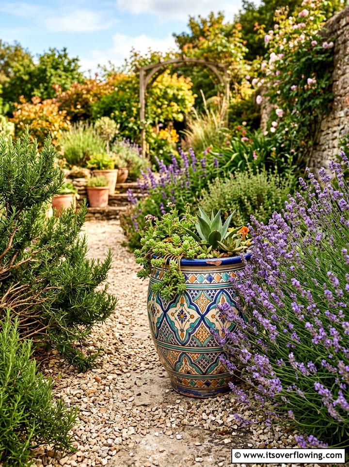 Patterned Ceramic Garden Pot - 25 garden decor ideas with ceramic planters