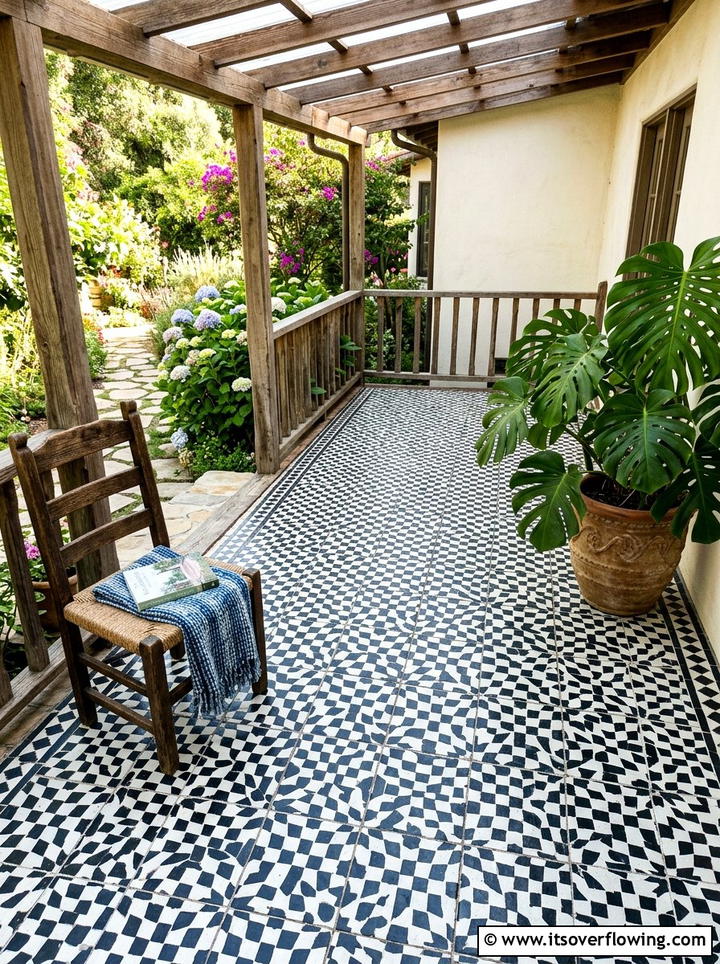 Patterned Floor Tile - 25 front porch ideas with boho style