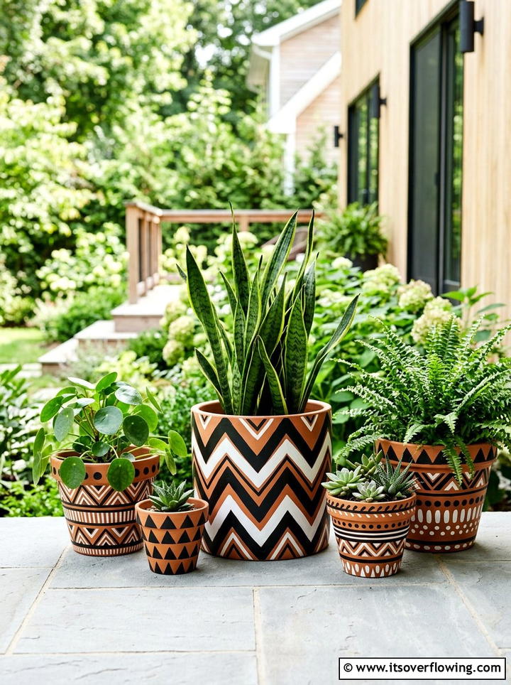 Patterned Garden Pots - 25 garden decor ideas with terracotta pots