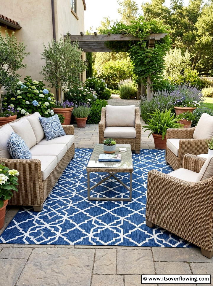 Patterned Outdoor Rug - 25 backyard decorating ideas with patio decor