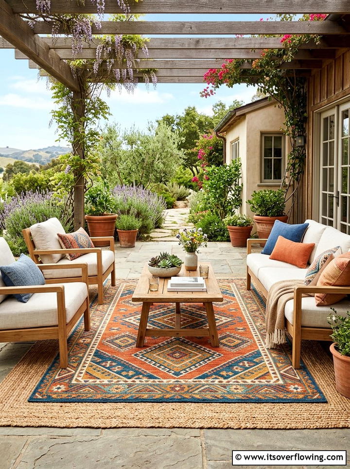 Patterned Outdoor Rug - 25 garden ideas for boho style