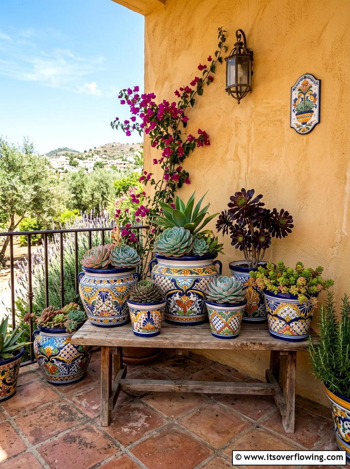 Patterned Talavera Style Pots - 25 front porch ideas with ceramic pots