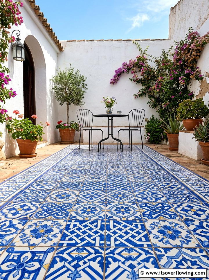Patterned Tile Flooring - 25 garden ideas for courtyards