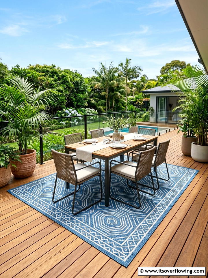 Patterned outdoor rug - 25 garden decor ideas for outdoor parties