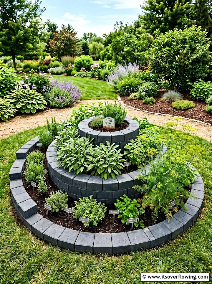 Paver Herb Spiral - 25 creative garden ideas with spiral herb beds