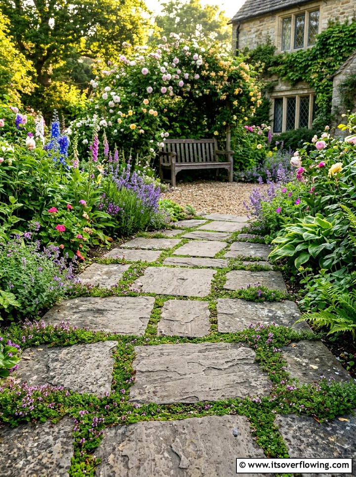 Paver Stone Walkway - 25 backyard ideas with low maintenance plants