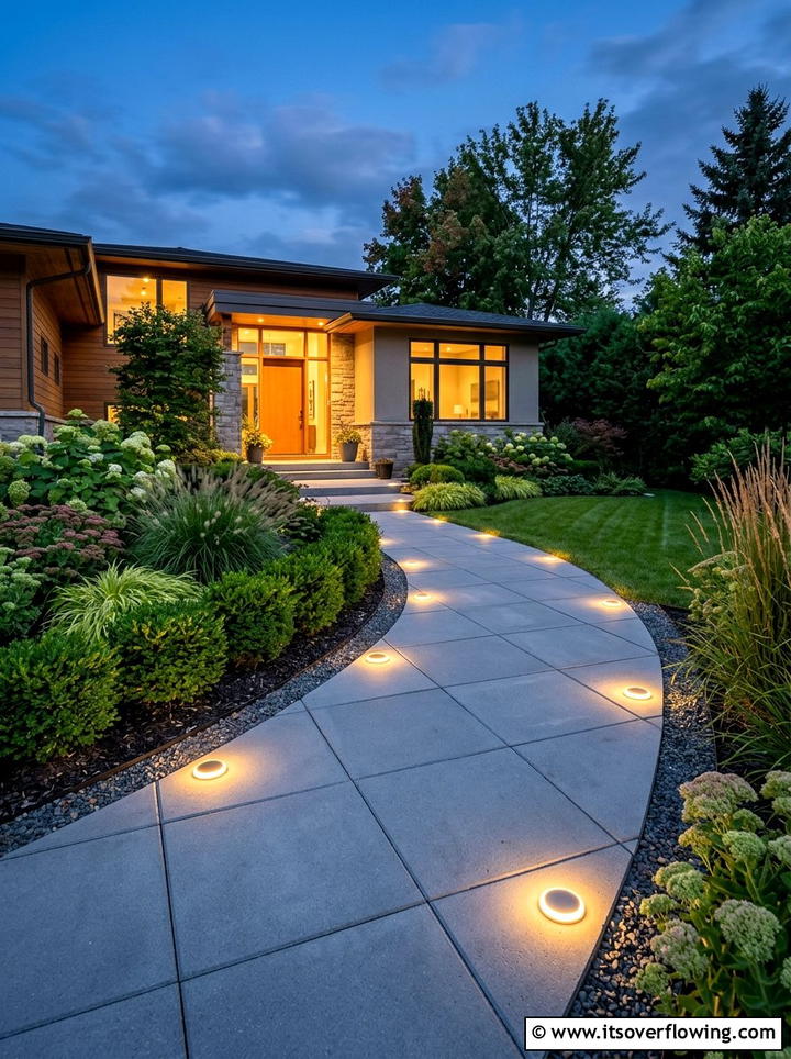 Paver walkway with solar lighting - 25 creative garden ideas with secret pathways