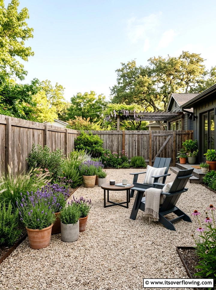 Pea Gravel Patio - 25 cheap garden ideas with no grass landscaping