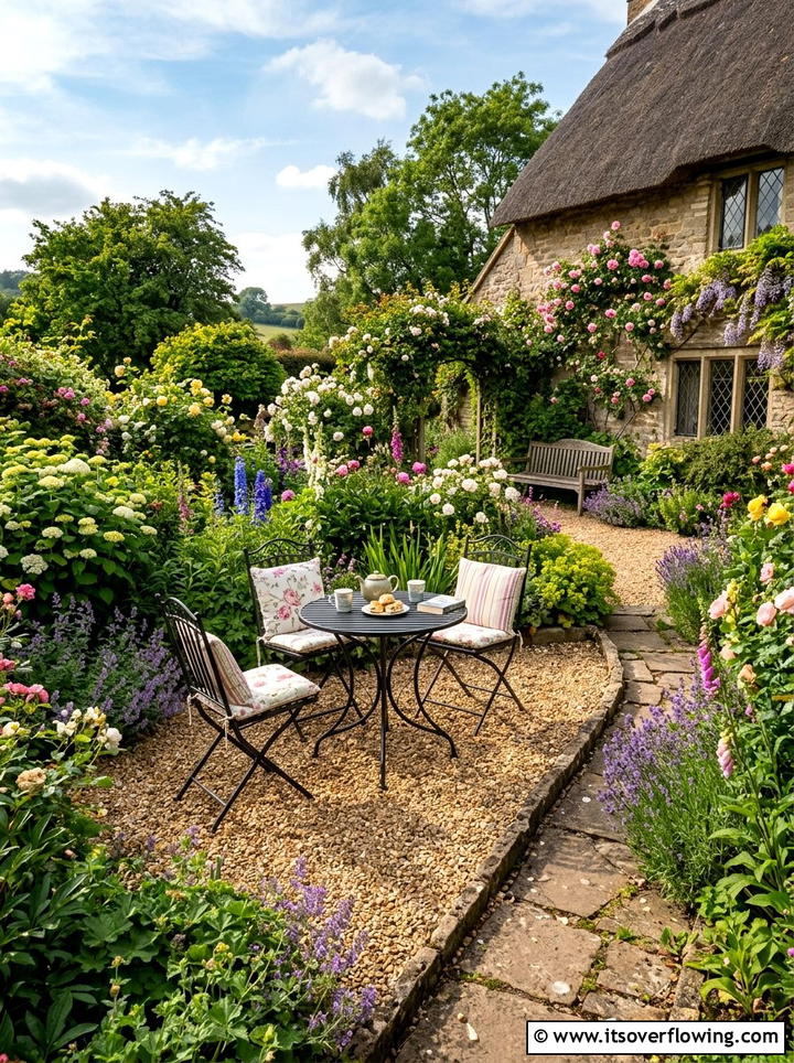 Pea Gravel Patio Area - 25 creative garden ideas with cottage layering