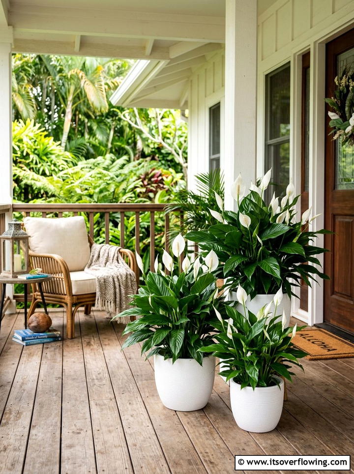 Peace Lily Porch Display - 25 front porch ideas with shade plants