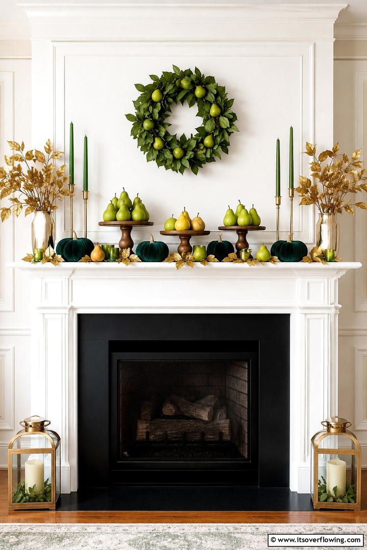 Pear and Green Mantel Display - 50 Fall Mantel Decor Ideas for Cozy Spaces This Season