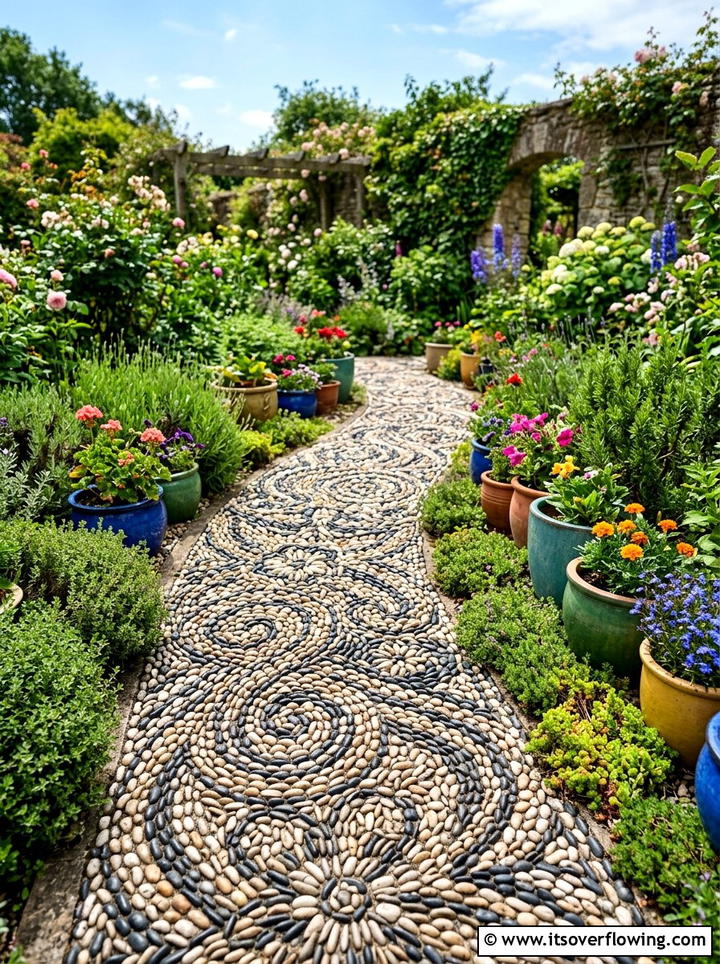 Pebble Mosaic Garden Path - 25 backyard decorating ideas with stepping stones
