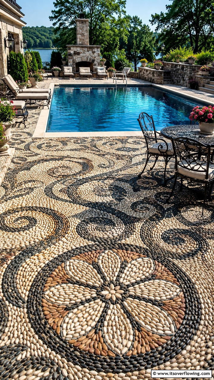 Pebble Mosaic Walkways - 20 Pool Walkway Ideas for a Stunning Backyard