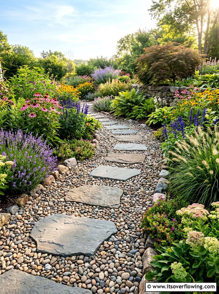 Pebble Path Dry Creek Bed - 25 backyard ideas with dry creek bed
