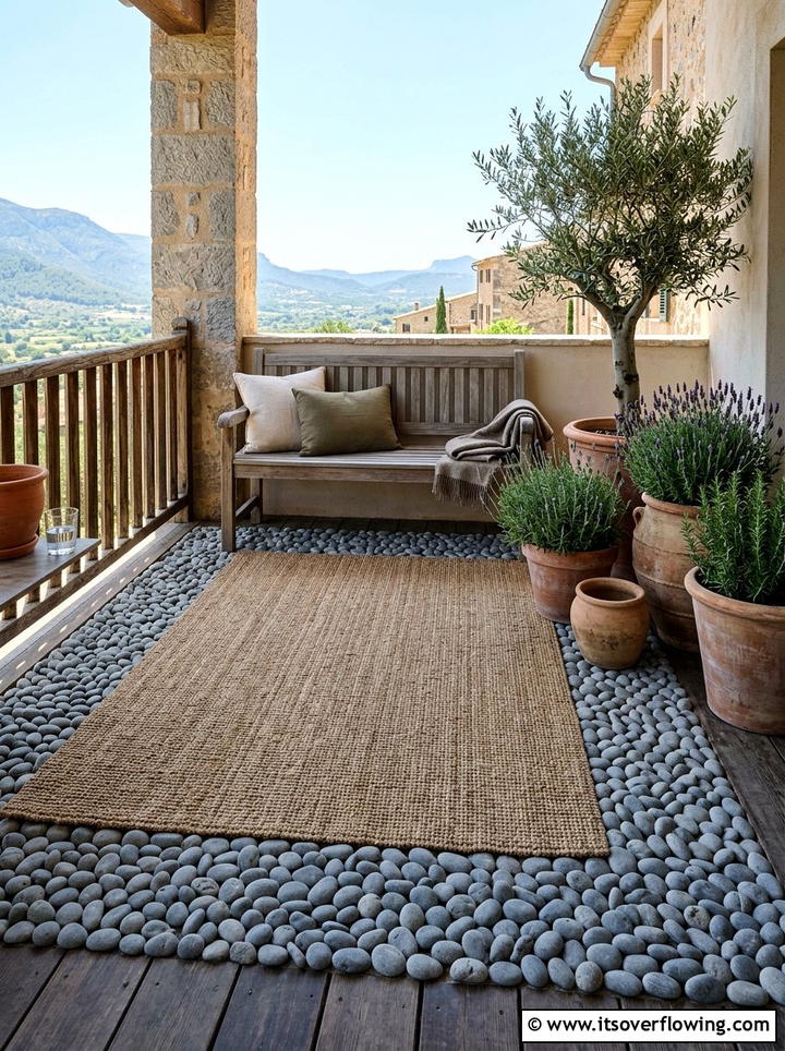 Pebble floor accents - 25 garden decor ideas for balconies