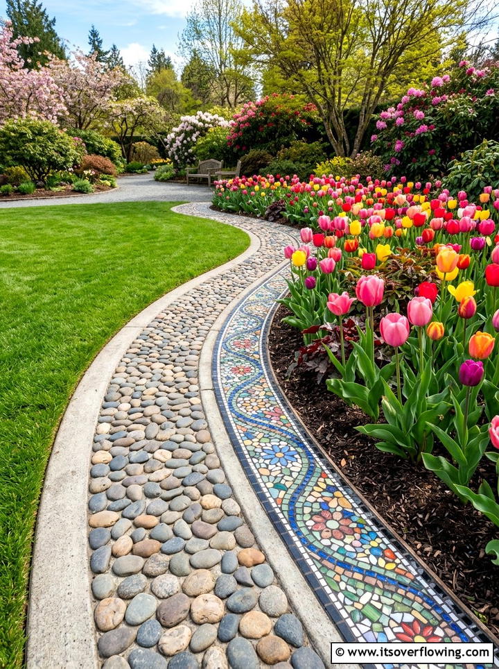 Pebble garden edging - 25 garden ideas with pebble mosaics