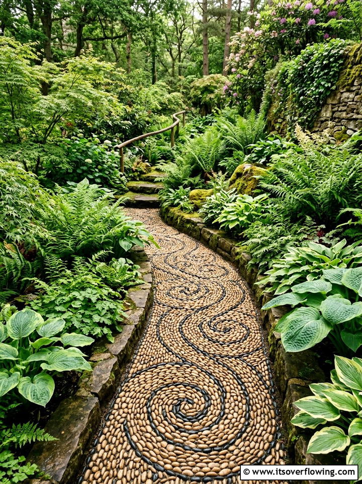 Pebble mosaic path - 25 upcycled garden ideas with stones