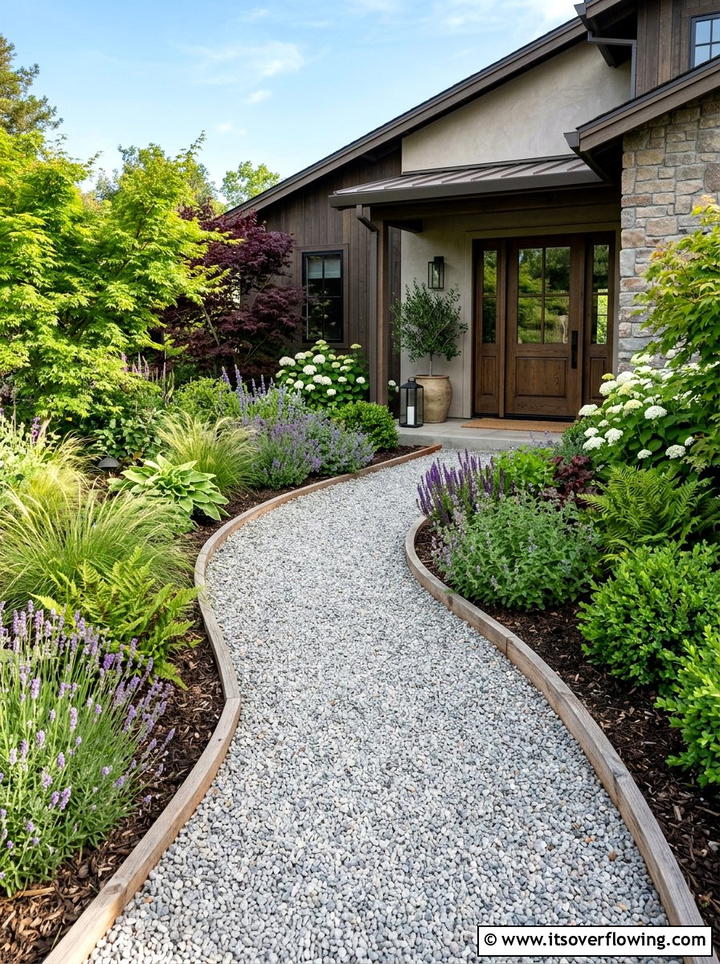 Pebble stone walkway - 25 cheap garden ideas for front yard