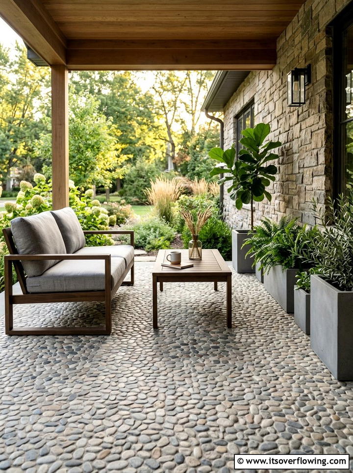 Pebble tile porch floor - 25 front porch ideas with tile floor