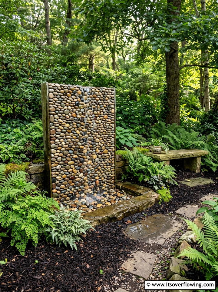 Pebble wall fountain - 25 creative garden ideas with fountain wall