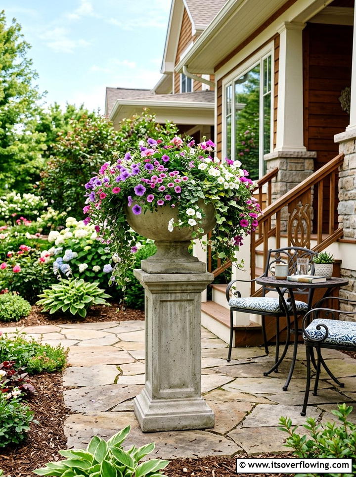 Pedestal Concrete Planters - 25 front porch ideas with concrete planters