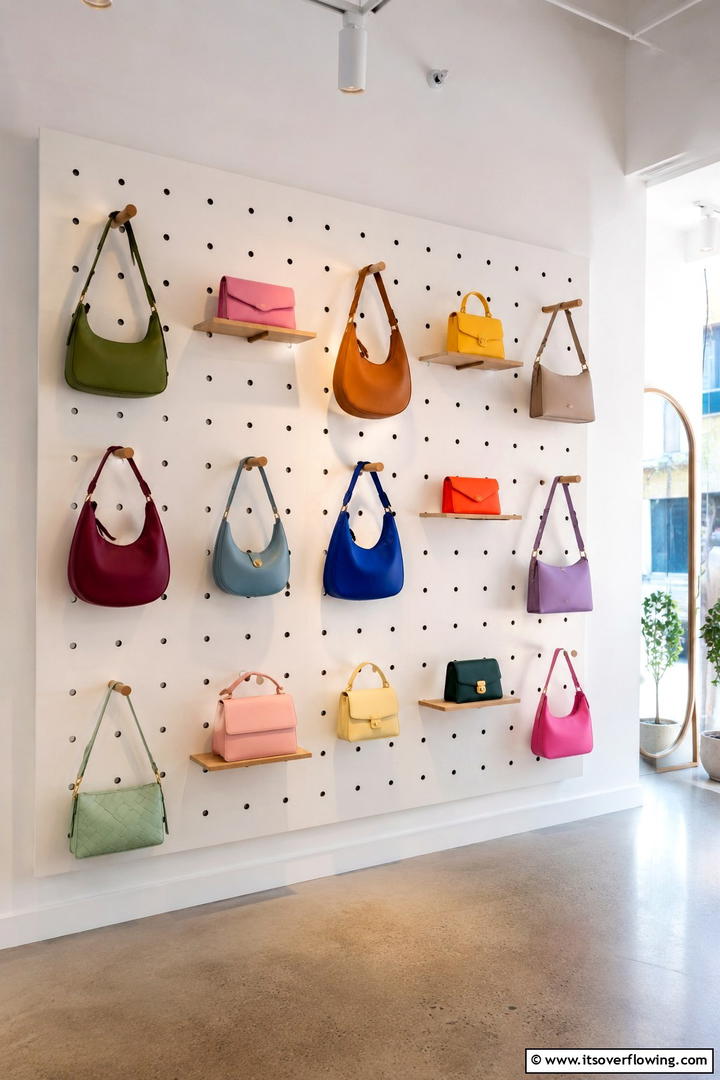 Pegboard Purse Display - 30 Efficient Pots and Pans Storage Ideas for a Tidy Kitchen