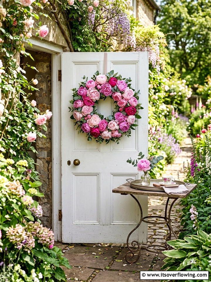 Peony Flower Style - 25 front porch ideas with seasonal wreaths