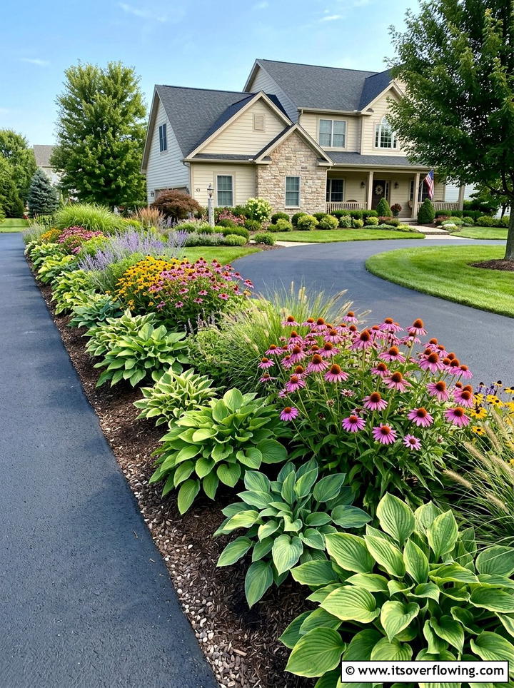 Perennial Border Along Driveway - 25 small garden ideas for front yard