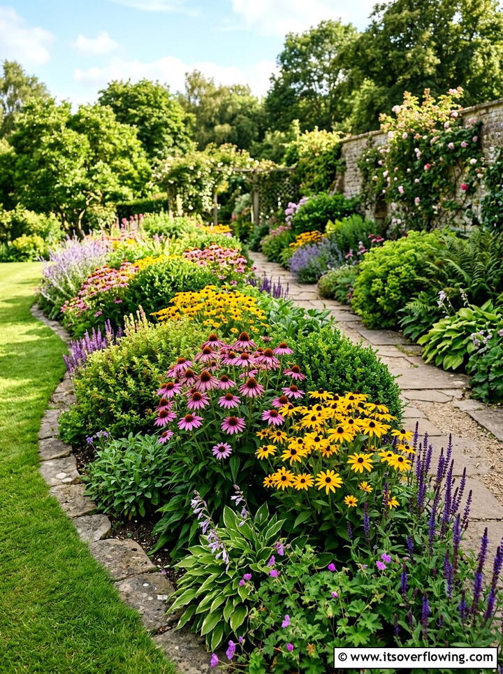 Perennial Flower Border - 25 backyard ideas with low maintenance plants
