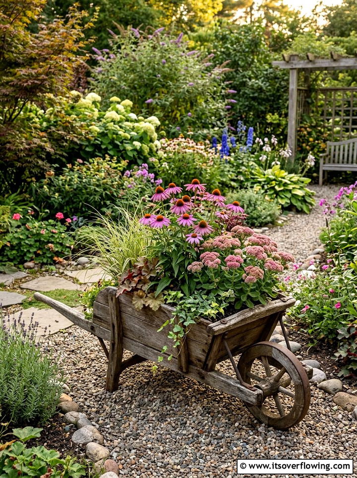 Perennial Wheelbarrow Display - 25 backyard ideas with wheelbarrow planter