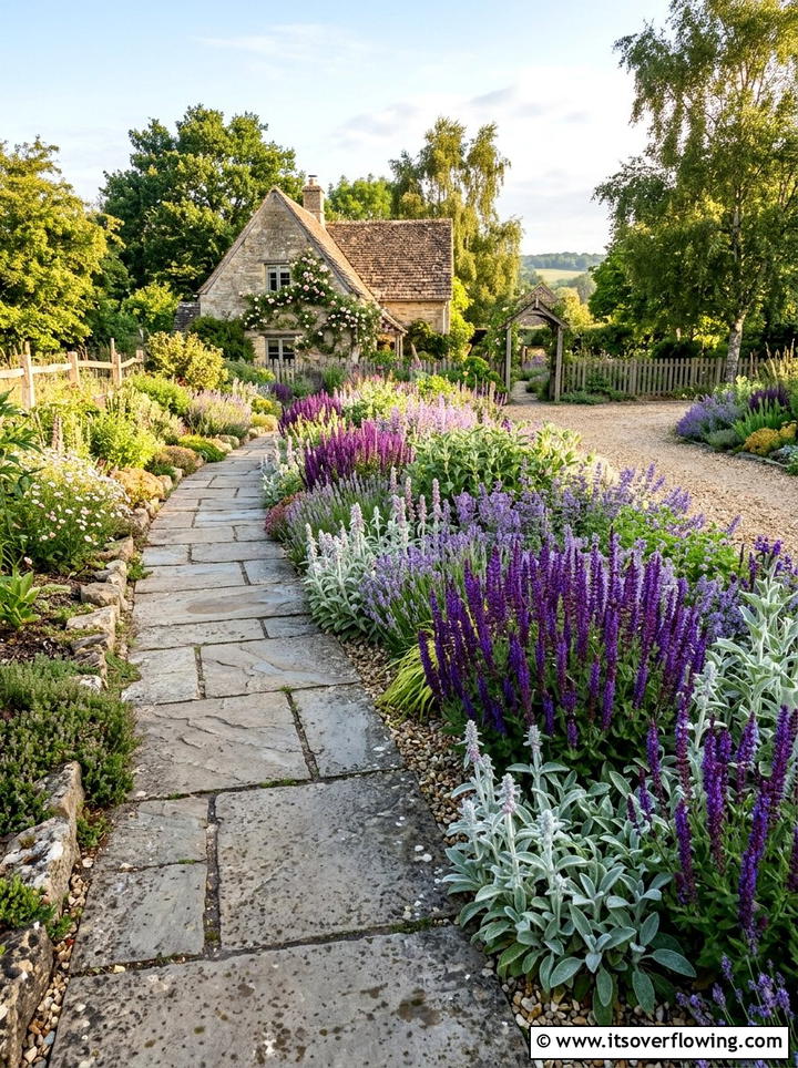 Perennial sage border - 25 cheap garden ideas with drought tolerant plants