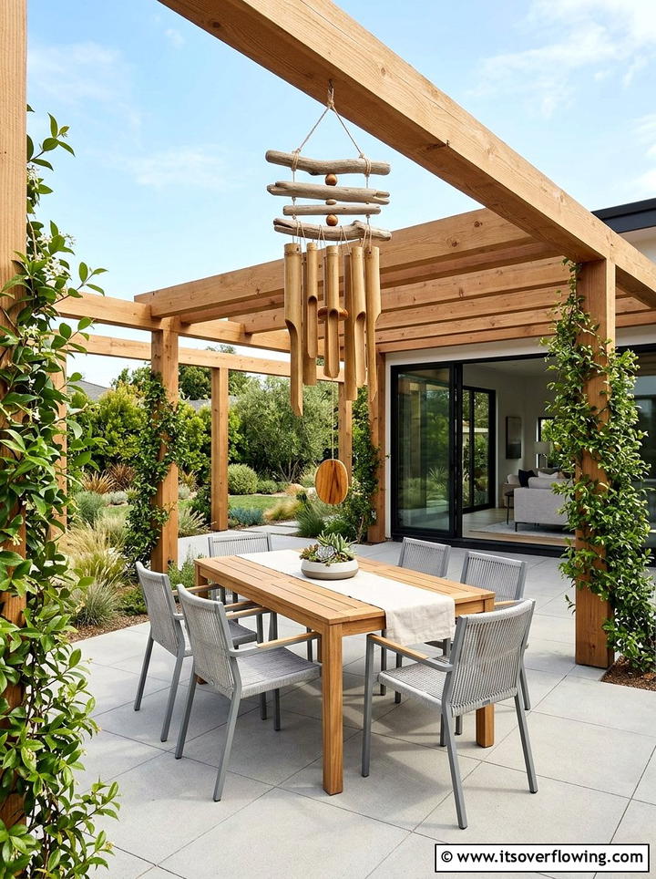 Pergola Beam Wind Chime - 25 backyard decorating ideas with wind chimes