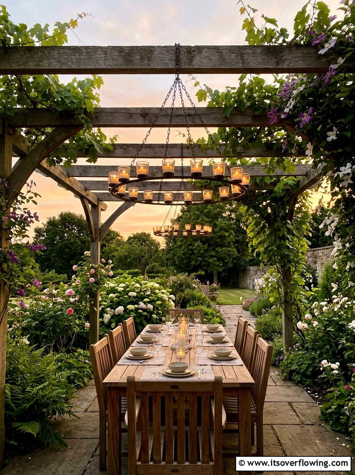 Pergola Candle Chandelier - 25 garden decor ideas with candles
