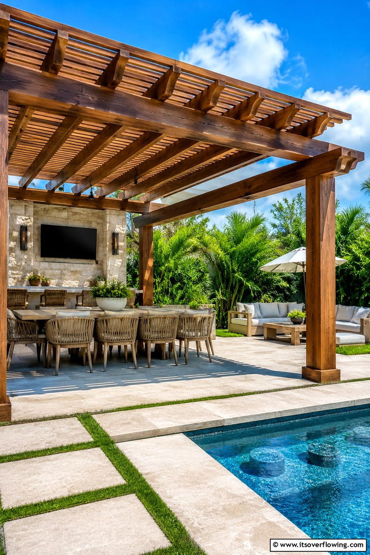 Pergola Canopy for Shade - 30 Pool Landscaping Ideas to Create a Resort-Style Backyard