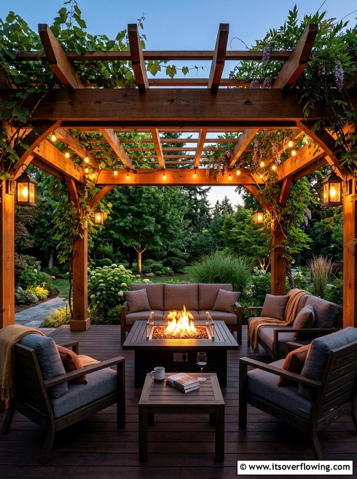 Pergola Covered Fire Pit - 25 backyard ideas with fire pit