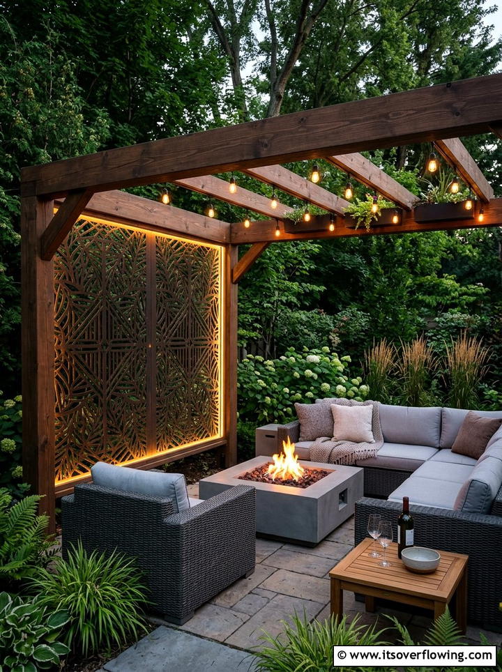 Pergola Fire Pit With Privacy Screen - 25 backyard ideas with pergola and fire pit