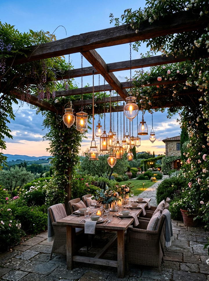 Pergola Hanging Light - 25 backyard decorating ideas with candle holders