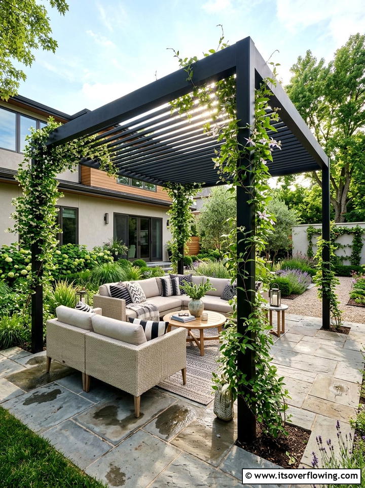 Pergola Lounge Area - 25 garden decor ideas with throw pillows