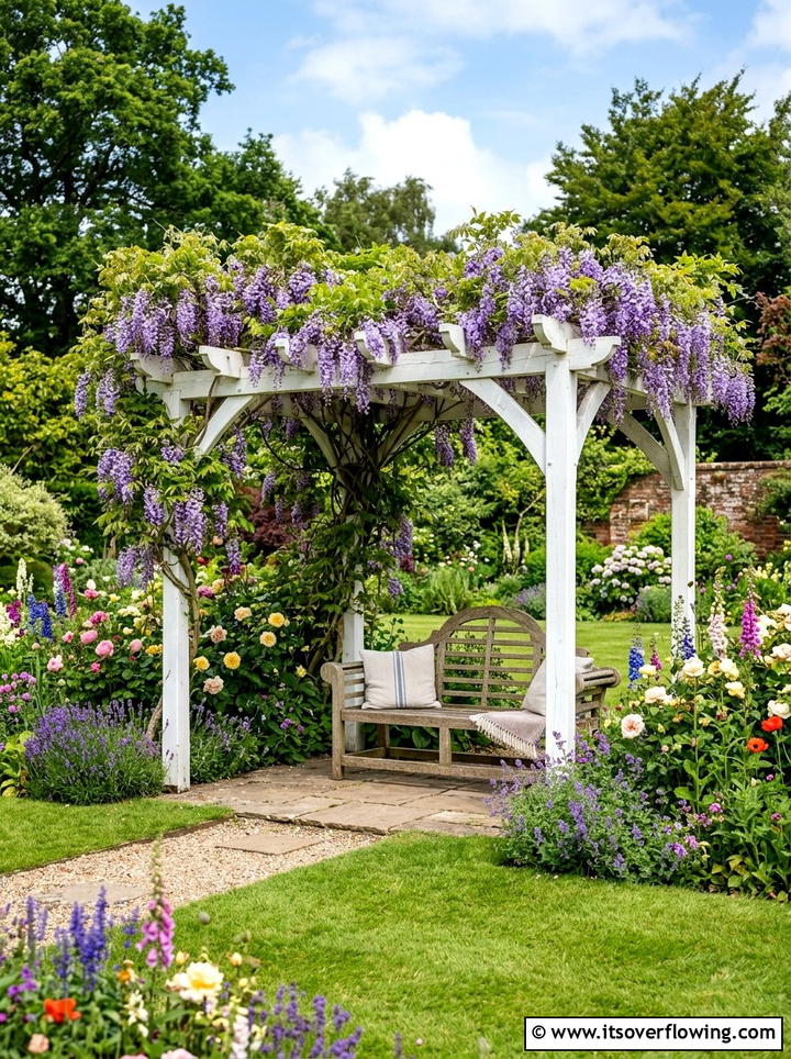 Pergola Over Garden Bench - 25 garden ideas with bench seating