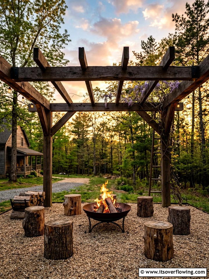 Pergola Over Gravel Fire Pit - 25 backyard ideas with pergola