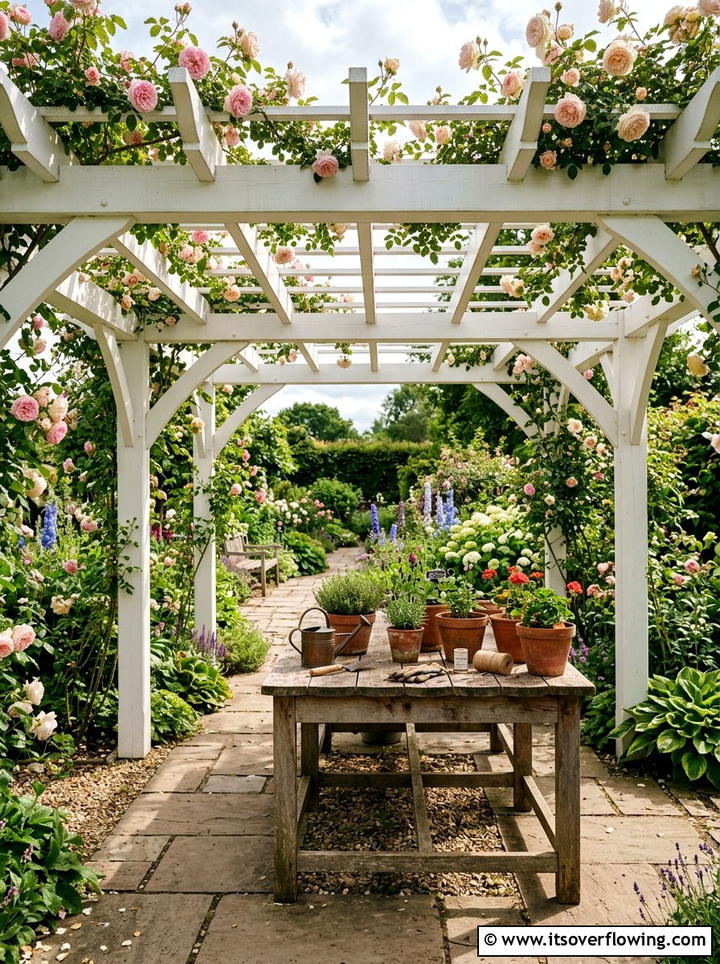 Pergola Potting Area - 25 garden ideas with potting bench