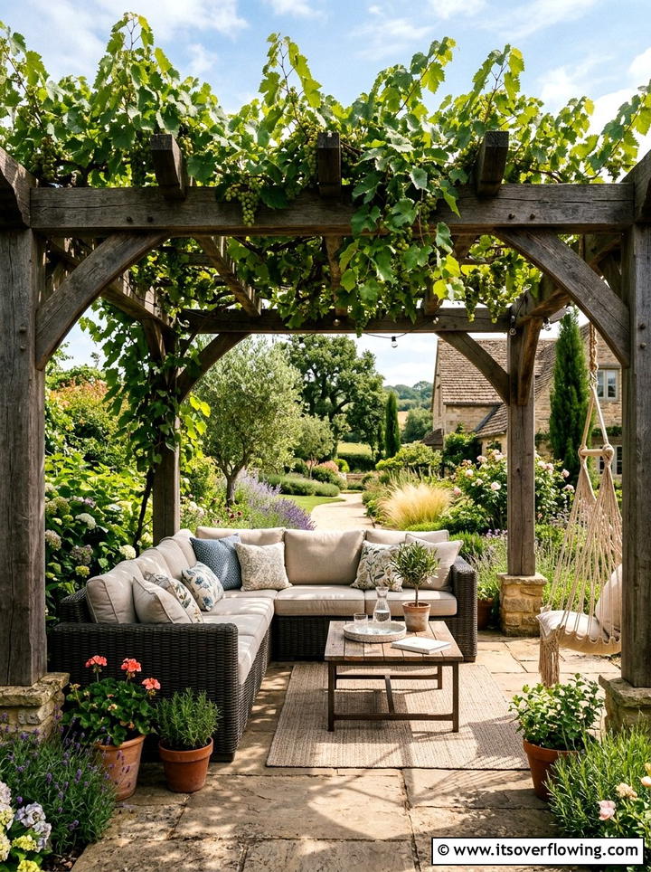 Pergola Shaded Seating - 25 garden ideas for mediterranean style